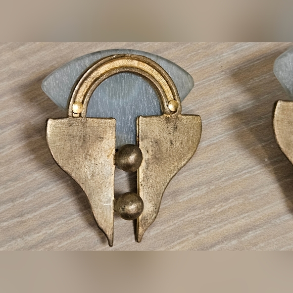 Vintage RARE Designer EFFEX Blue Gold Tone Retro Post Earrings - Picture 4 of 9